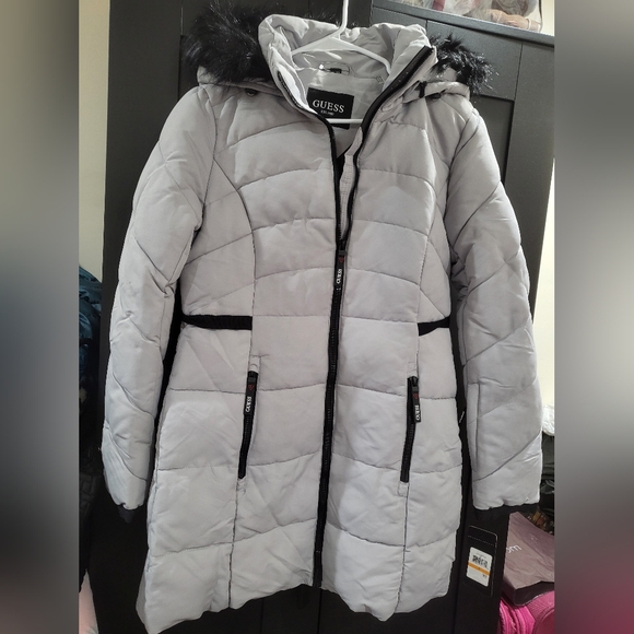 GUESS Women's Light Gray Puffer Jacket - Picture 1 of 10